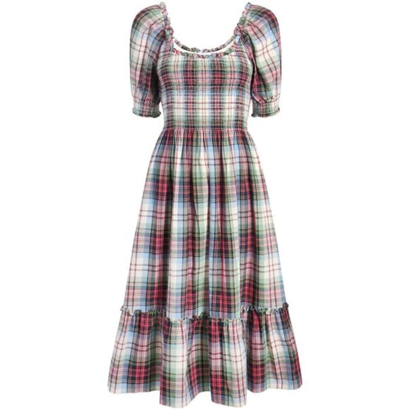 Hill House Home Louisa Nap Dress White Tartan Plaid Sz L Smocked